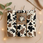 Cowgirl tumbler featuring a bold country design with cow print and the phrase 'Cowgirls Don’t Cry'. Perfect for stylish cowgirls.
