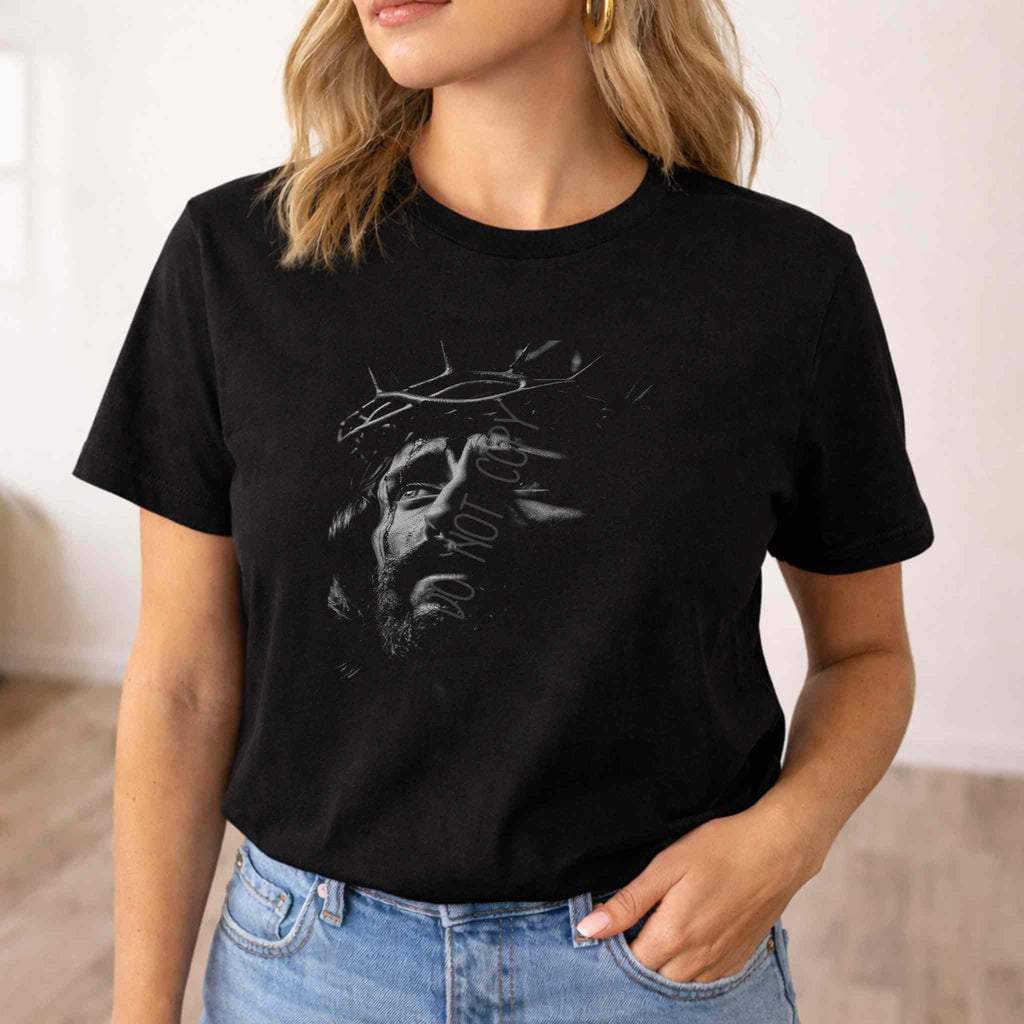 Crowned in Grace Halftone Jesus Portrait Tee Becca's Banging Designs