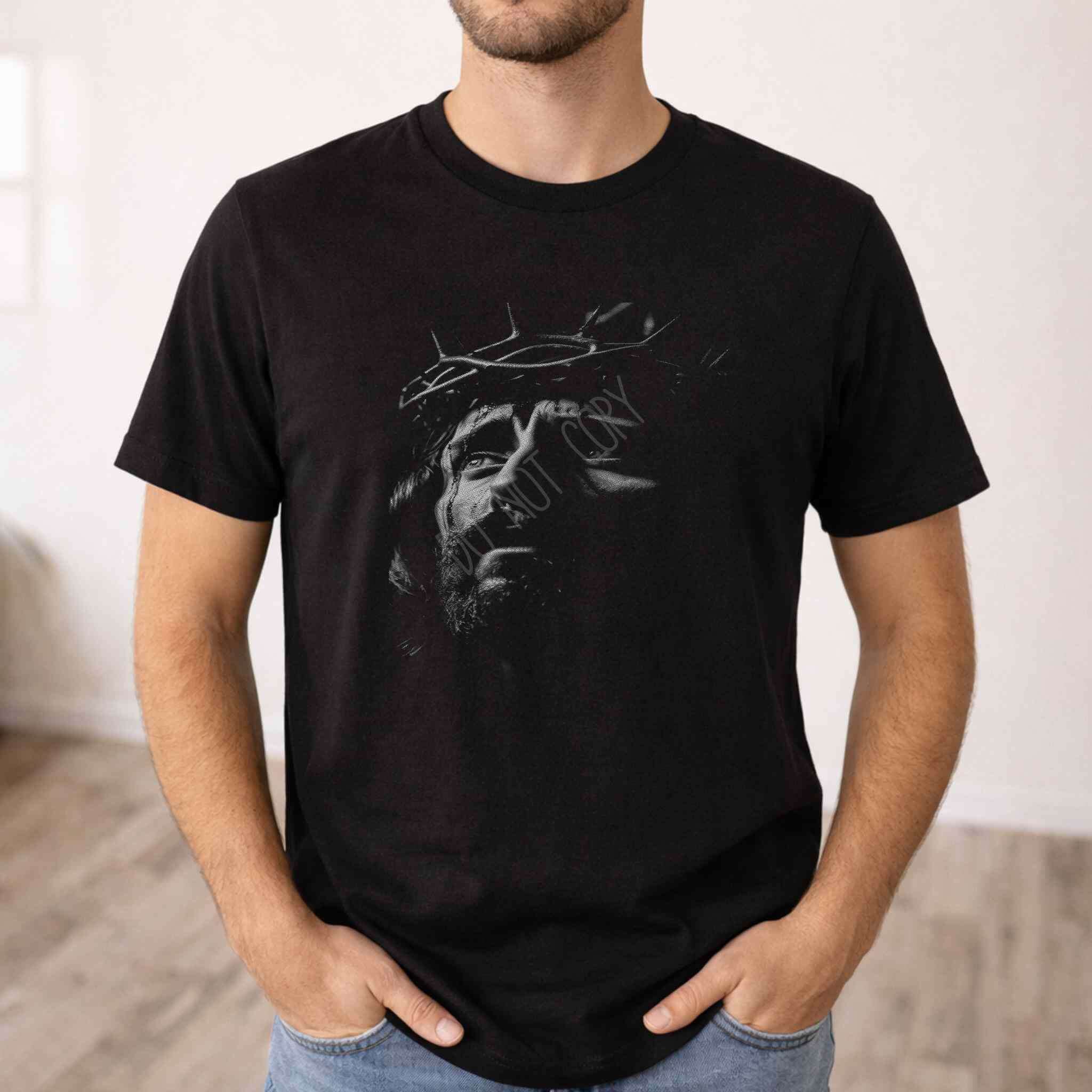 Crowned in Grace Halftone Jesus Portrait Tee Becca's Banging Designs