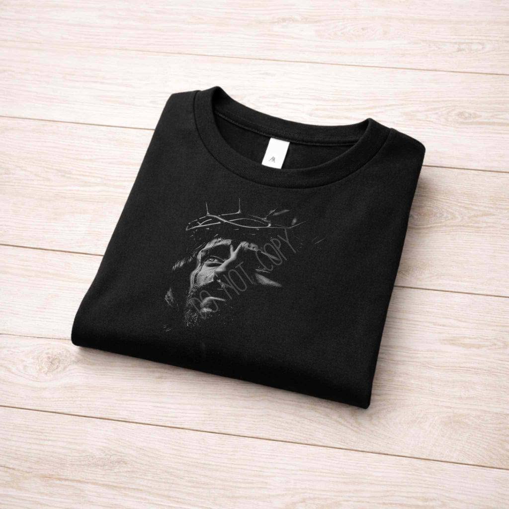 Crowned in Grace Halftone Jesus Portrait Tee Becca's Banging Designs