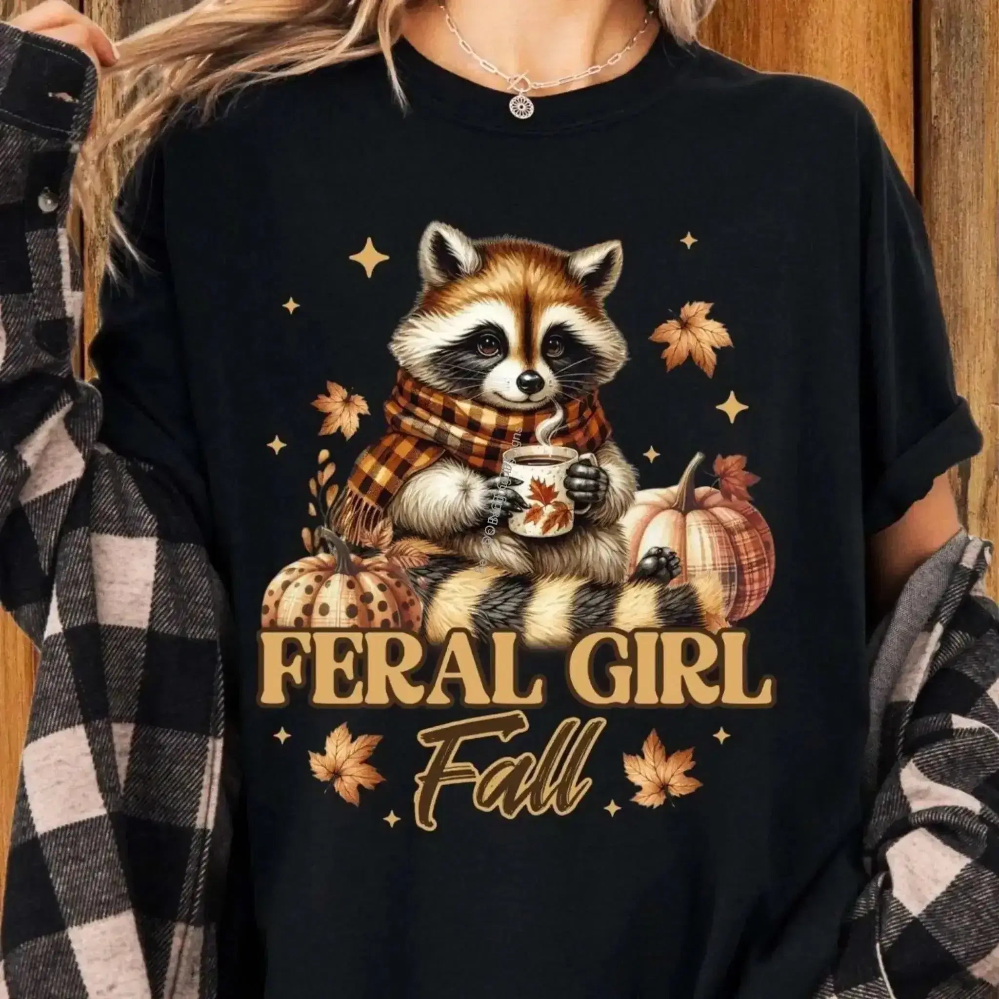 Feral Girl Autumn T-Shirt | Cute Raccoon Fall Graphic Tee - Becca's Banging Designs
