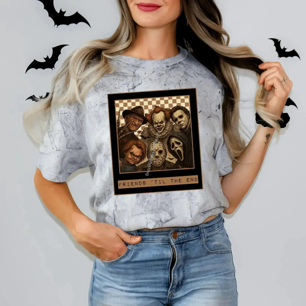 Friends Til The End Horror Villains Graphic Tee | Unleash Your Inner Fearless Fan - Becca's Banging Designs