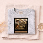 Friends Til The End Horror Villains Tee featuring iconic horror villains on a cozy grey shirt.
