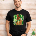 Funny St. patrick's day chicken shirt featuring a hen in shamrock glasses and festive decor.