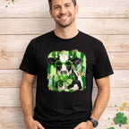 St. Patricks Day Cow Shirt featuring a cow in shamrock glasses and a green bowtie, perfect for festive celebrations.