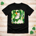 St. Patricks Day Goose Shirt featuring a whimsical goose in shamrock sunglasses on a black tee.