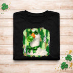 St. Patricks Day Goose Shirt featuring a cute goose with shamrock sunglasses and bubblegum on a black tee.