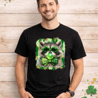 St. Patricks Day Raccoon Shirt featuring a cute raccoon with shamrock glasses and a bow tie.