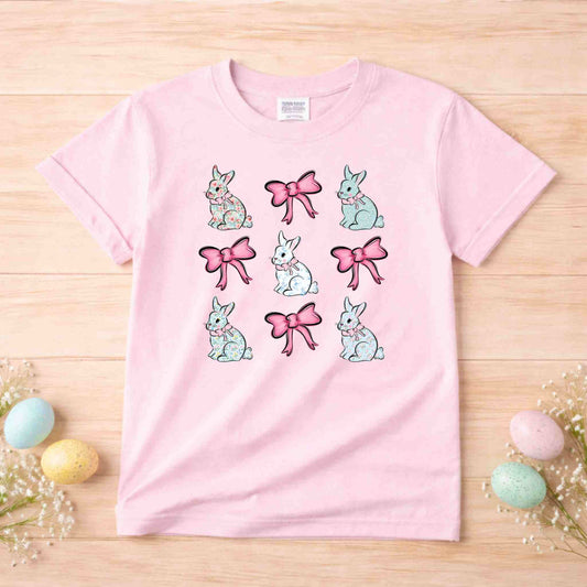 Girls Easter Bunny Bow Shirt – Youth Light Pink Gildan 6400B Spring Graphic Tee Becca's Banging Designs