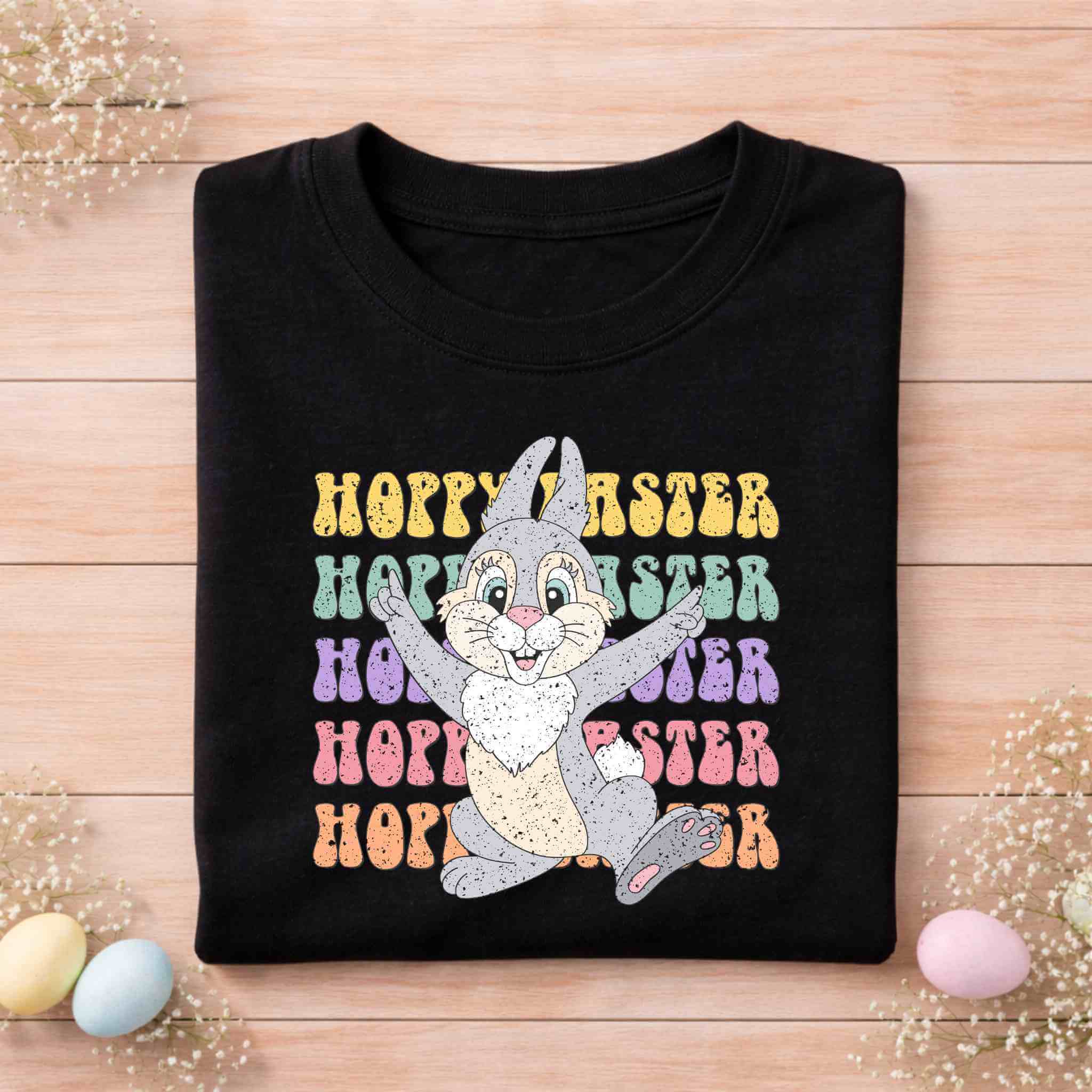 Hoppy Easter Bunny Shirt – Retro Pastel Easter Graphic Tee Becca's Banging Designs