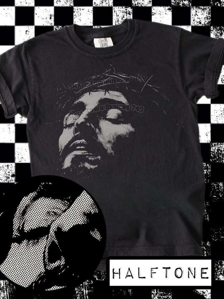 It Is Finished Halftone Jesus Portrait Tee Becca's Banging Designs