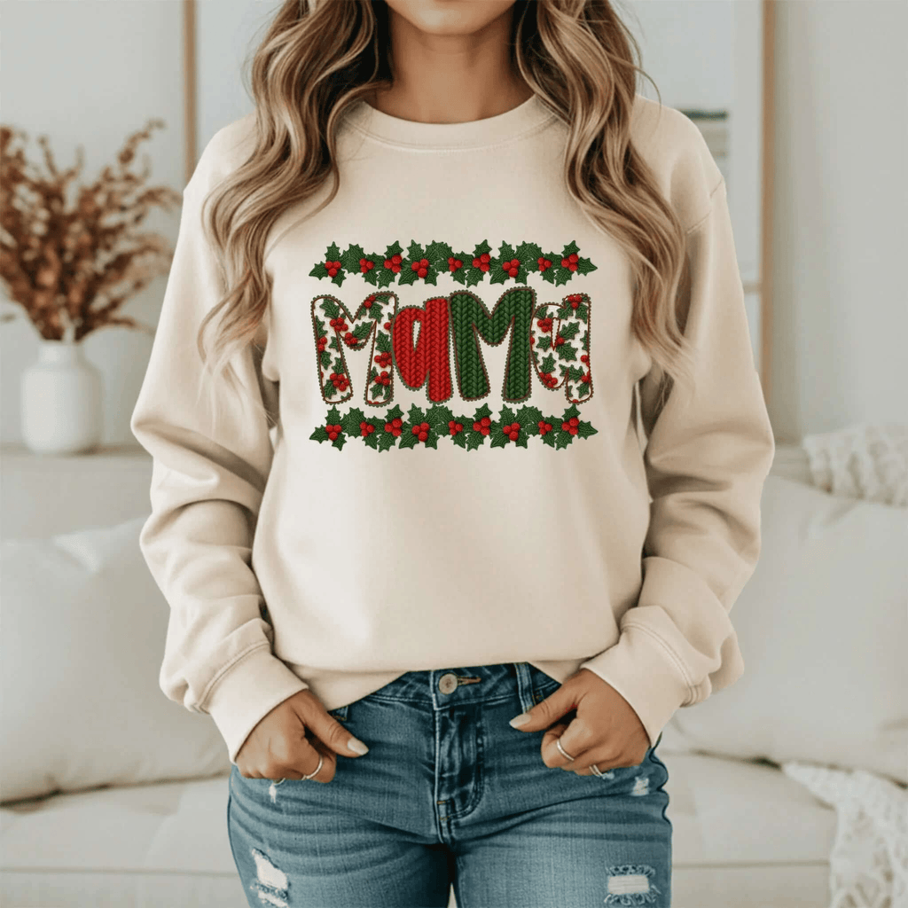 Mama Sweatshirt - Personalized Christmas Gift with Custom Names on Sleeve - Becca's Banging Designs