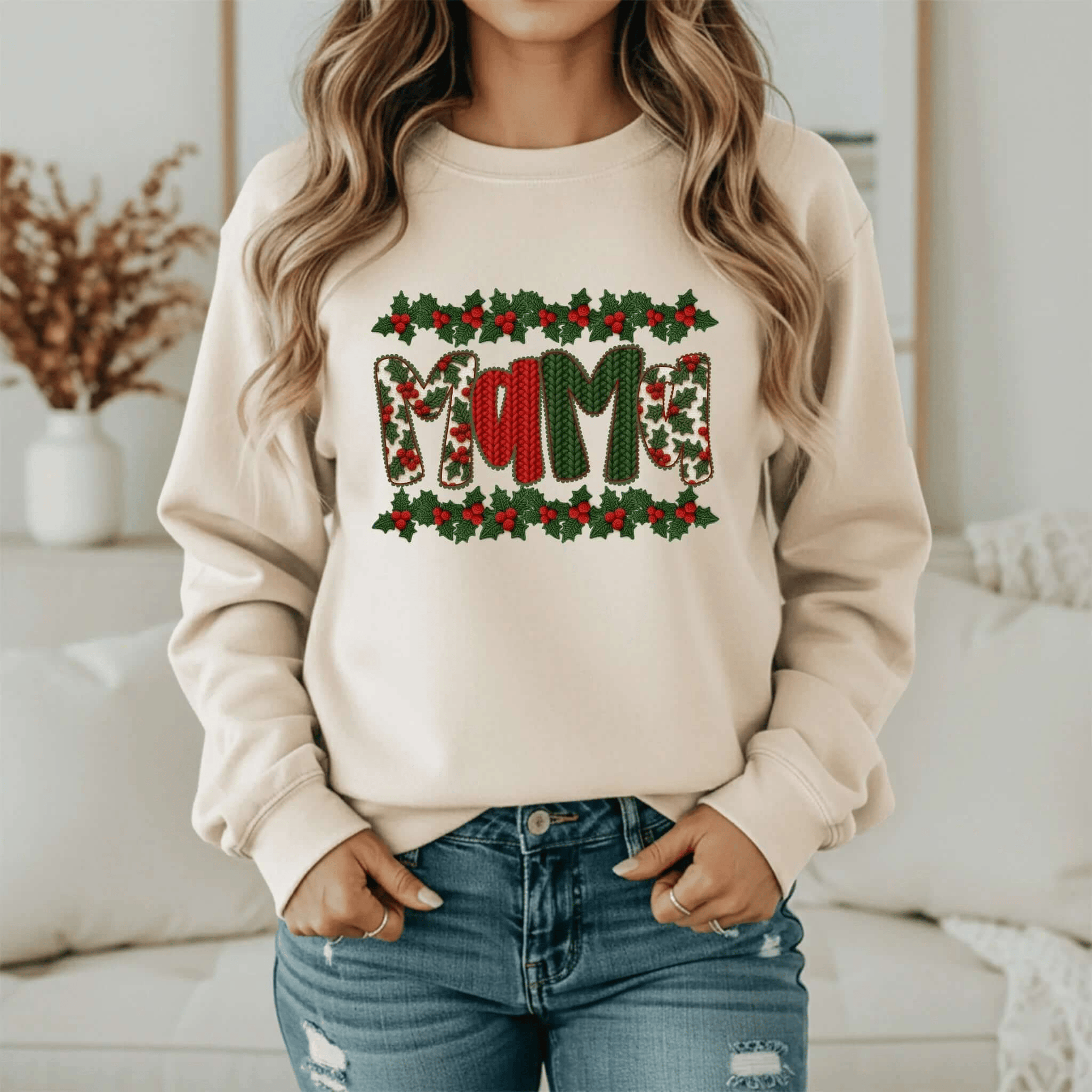 Mama Sweatshirt - Personalized Christmas Gift with Custom Names on Sleeve - Becca's Banging Designs
