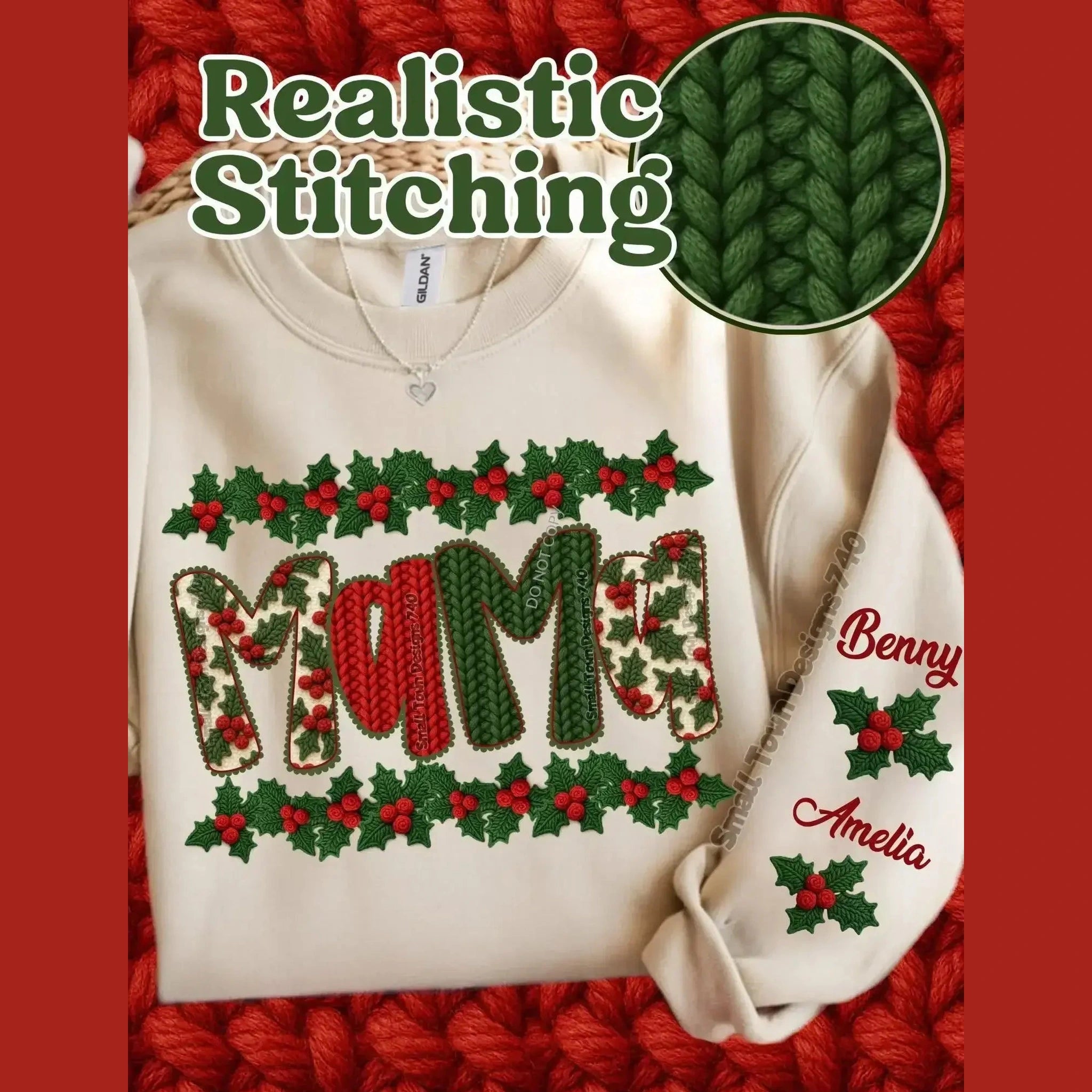 Mama Sweatshirt - Personalized Christmas Gift with Custom Names on Sleeve - Becca's Banging Designs