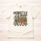 Monster Mash T-Shirt featuring vintage Halloween monster design on cream fabric, perfect for spooky celebrations.