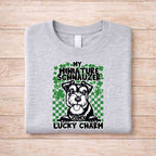 St Patricks Day dog lover shirt featuring a Miniature Schnauzer and the text 'My Miniature Schnauzer Is My Lucky Charm'