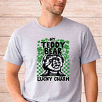 St Patricks Day dog lover shirt featuring a cute dog graphic and clovers, highlighting "My Dog Is My Lucky Charm".