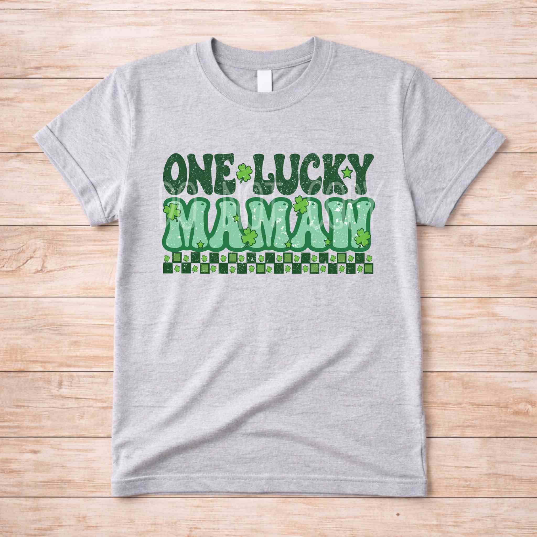 St. Patricks Day matching tee with retro lettering and shamrock accents for family celebrations.
