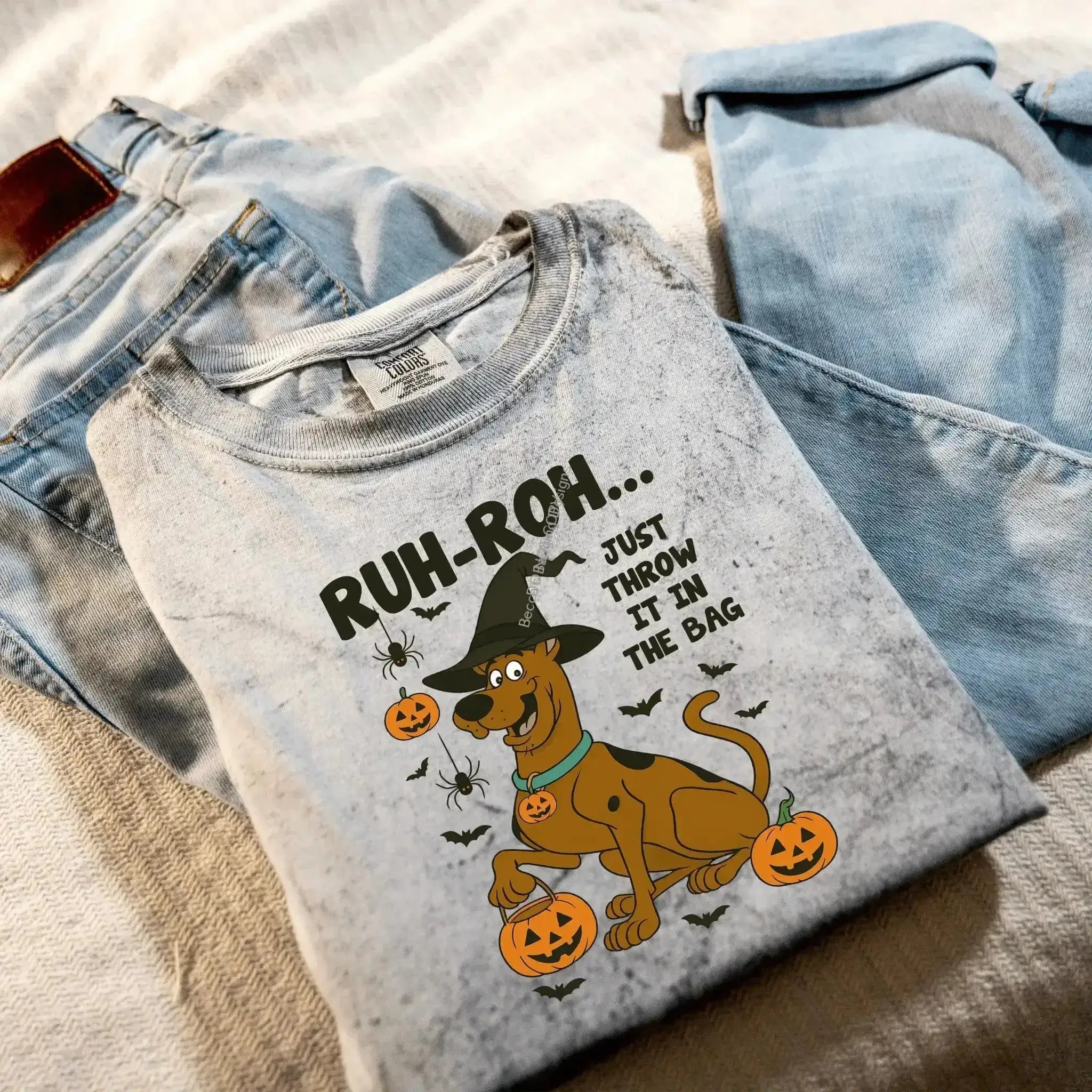 Ruh - Roh Halloween T-Shirt - Hilarious Trick - or - Treat Graphic Tee for Spooktacular Fun - Becca's Banging Designs