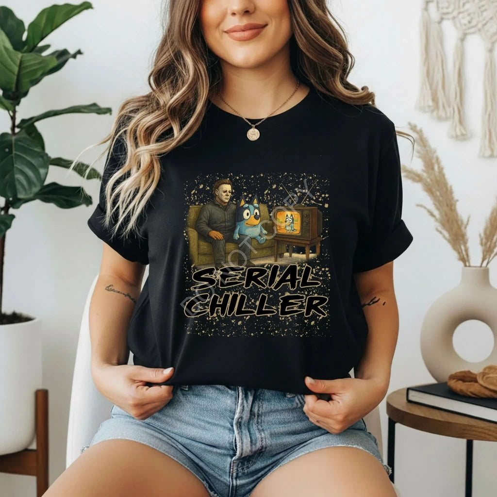 Serial Chiller Halloween Tee | Hilarious Horror Graphic Shirt for Spooky Season Fun - Becca's Banging Designs