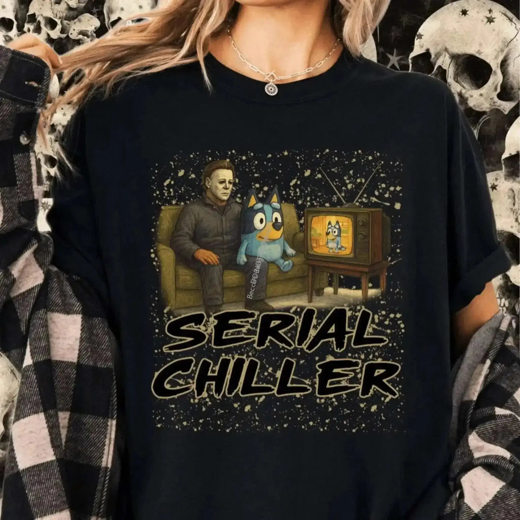 Serial Chiller Halloween Tee | Hilarious Horror Graphic Shirt for Spooky Season Fun - Becca's Banging Designs