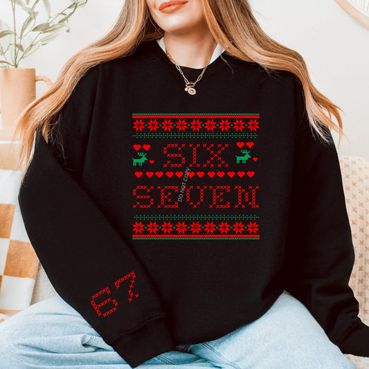 SIX-SEVEN Ugly Christmas Sweatshirt – Festive Holiday Crewneck with Sleeve Detail Sweatshirt
