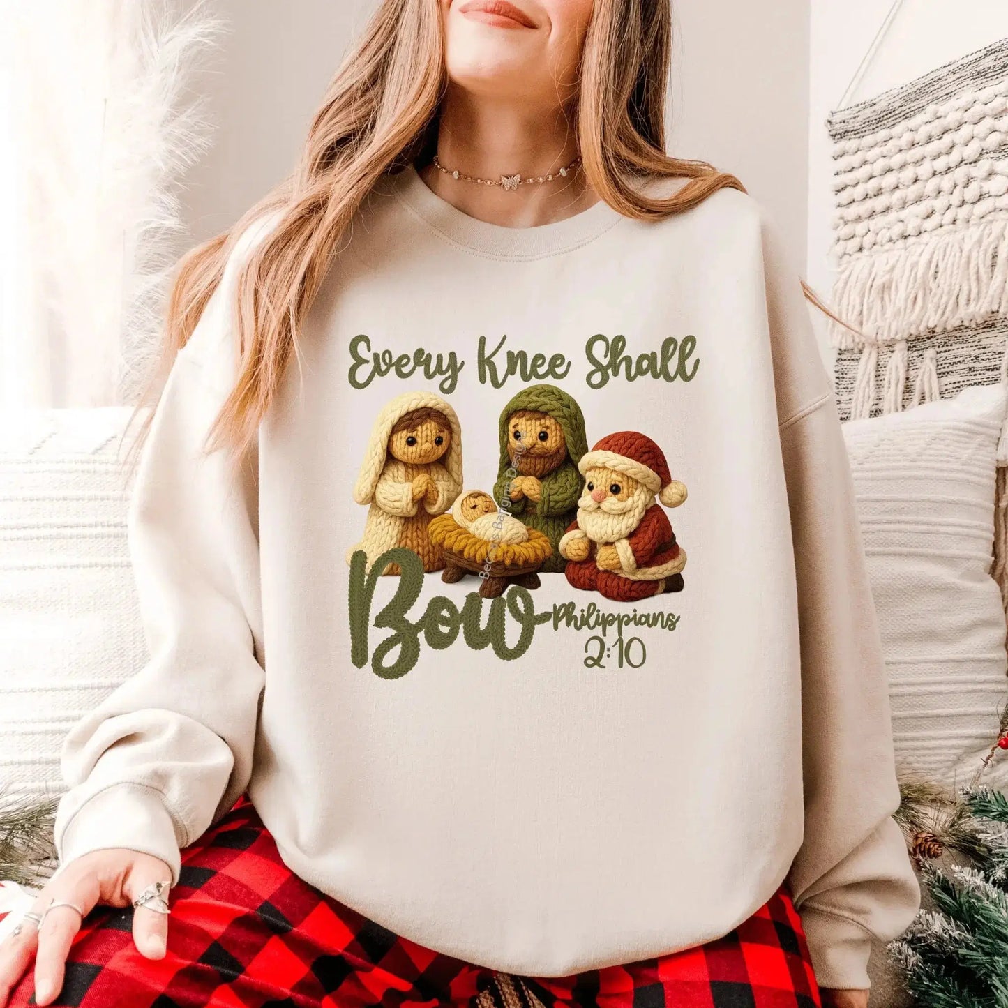 Sweatshirt Every Knee Shall Bow Christmas Sweatshirt – Philippians 2:10 Nativity Crewneck