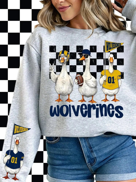 Sweatshirt Funny Goose Wolverines Sweatshirt - Game Day Crewneck for College Spirit Enthusiasts