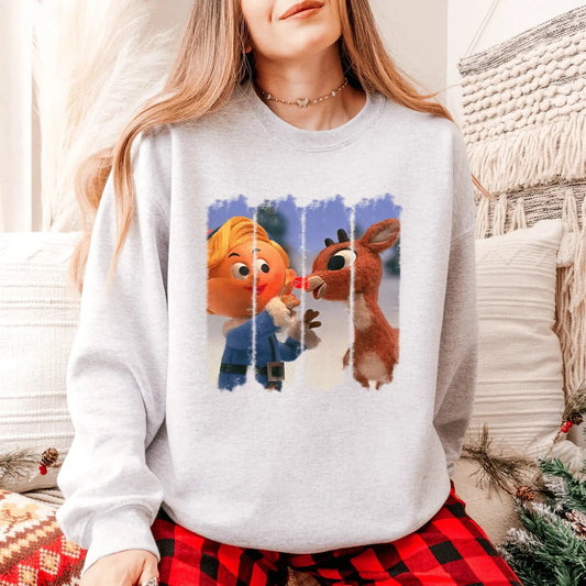 Rudolph and Hermey Christmas Sweatshirt - Retro Holiday Crewneck