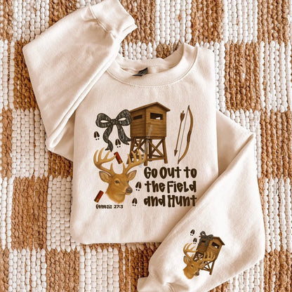 Sweatshirt Rustic Faith Hunting Crewneck – Go Out to the Field and Hunt Verse Tee