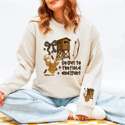 Sweatshirt Rustic Faith Hunting Crewneck – Go Out to the Field and Hunt Verse Tee