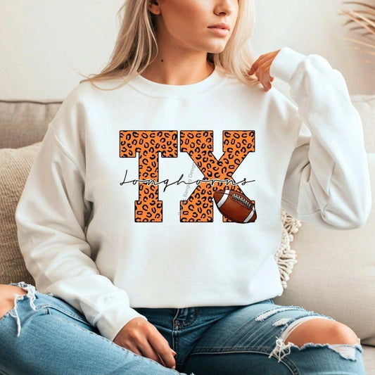 Sweatshirt Texas Longhorns Sweatshirt | Leopard TX Football Crewneck for Game Day