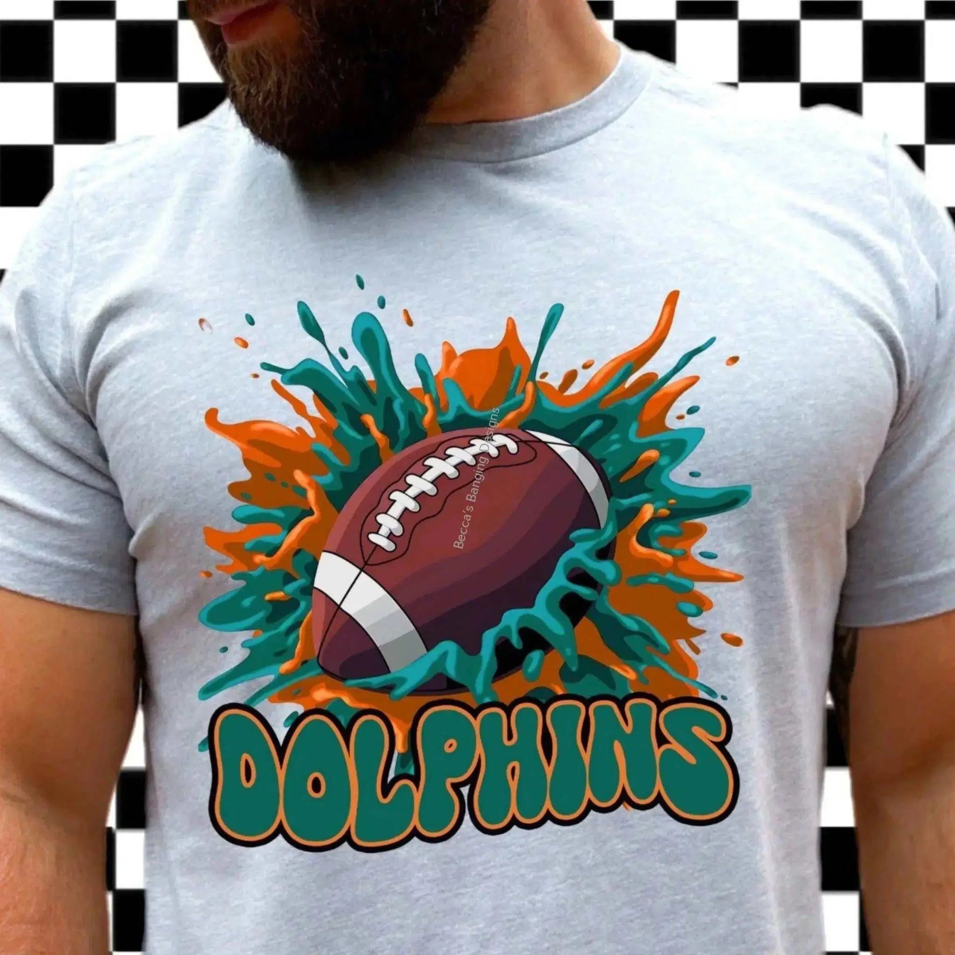 T-Shirt Dolphins T-Shirt | Aqua & Orange Football Splash Graphic Tee | NFL Fan Gear