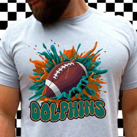 T-Shirt Dolphins T-Shirt | Aqua & Orange Football Splash Graphic Tee | NFL Fan Gear