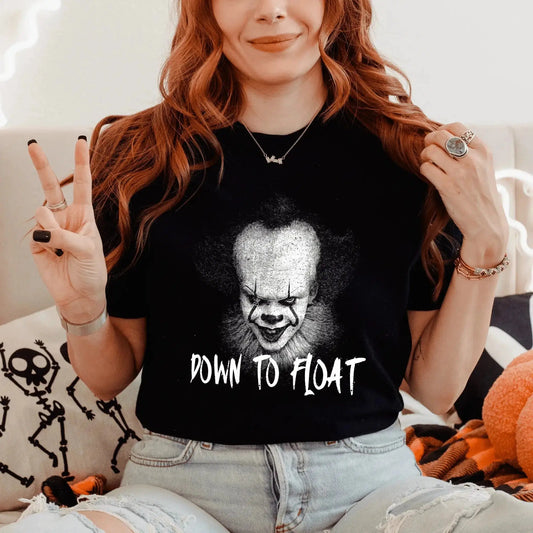 T-Shirt Down to Float Pennywise Horror T-Shirt | Scary Clown Graphic Tee for Halloween Fans