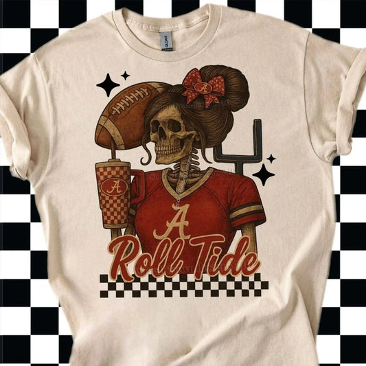 T-Shirt Roll Tide Skeleton T-Shirt | Alabama Skull Girl Tee | Game Day Shirt