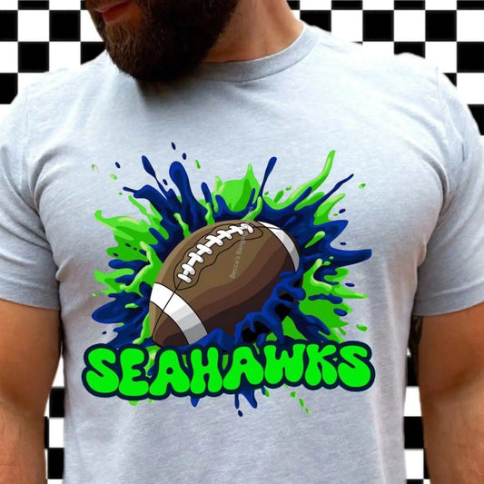 T-Shirt Seahawks T-Shirt - Blue & Green NFL Splash Graphic Tee | Fan Gear for Football Lovers