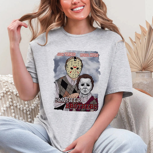 T-Shirt Slasher Brothers Tee - Jason & Michael Horror Graphic Shirt for Fans