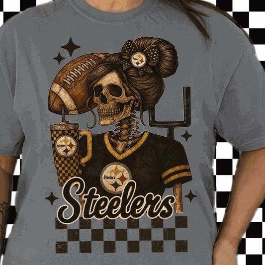 T-Shirt Steelers Skeleton T-Shirt - Pittsburgh Skull Girl Tee for Game Day