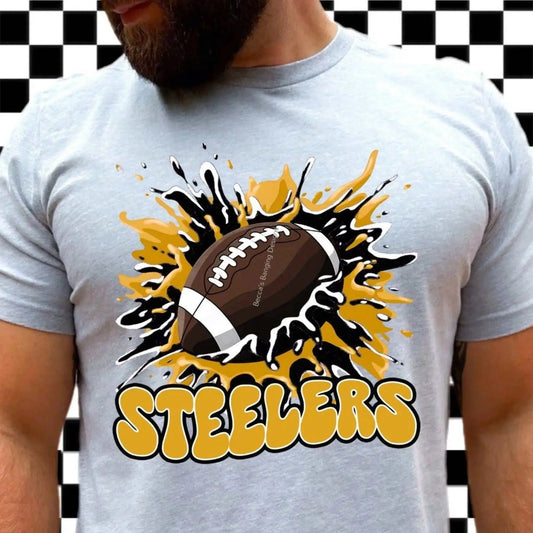 T-Shirt Steelers T-Shirt | Black & Gold Football Splash Graphic Tee | NFL Fan Gear