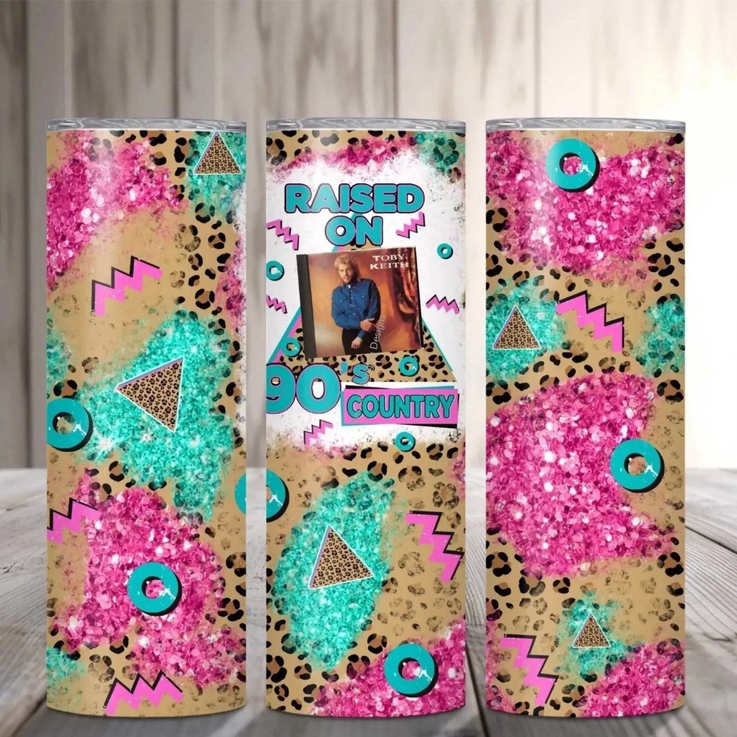 Tumbler Raised on 90s Country Tumbler - Retro Leopard Print Glitter Cup for 90s Country Lovers