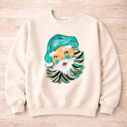 Vintage Teal Santa Christmas Sweatshirt Holiday Style Becca's Banging Designs