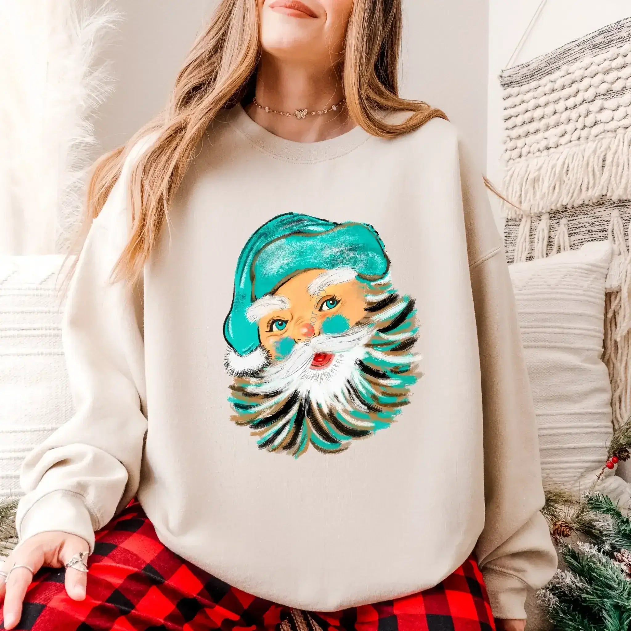 Vintage Teal Santa Sweatshirt – Retro Christmas Crewneck for a Fun Holiday Vibe - Becca's Banging Designs