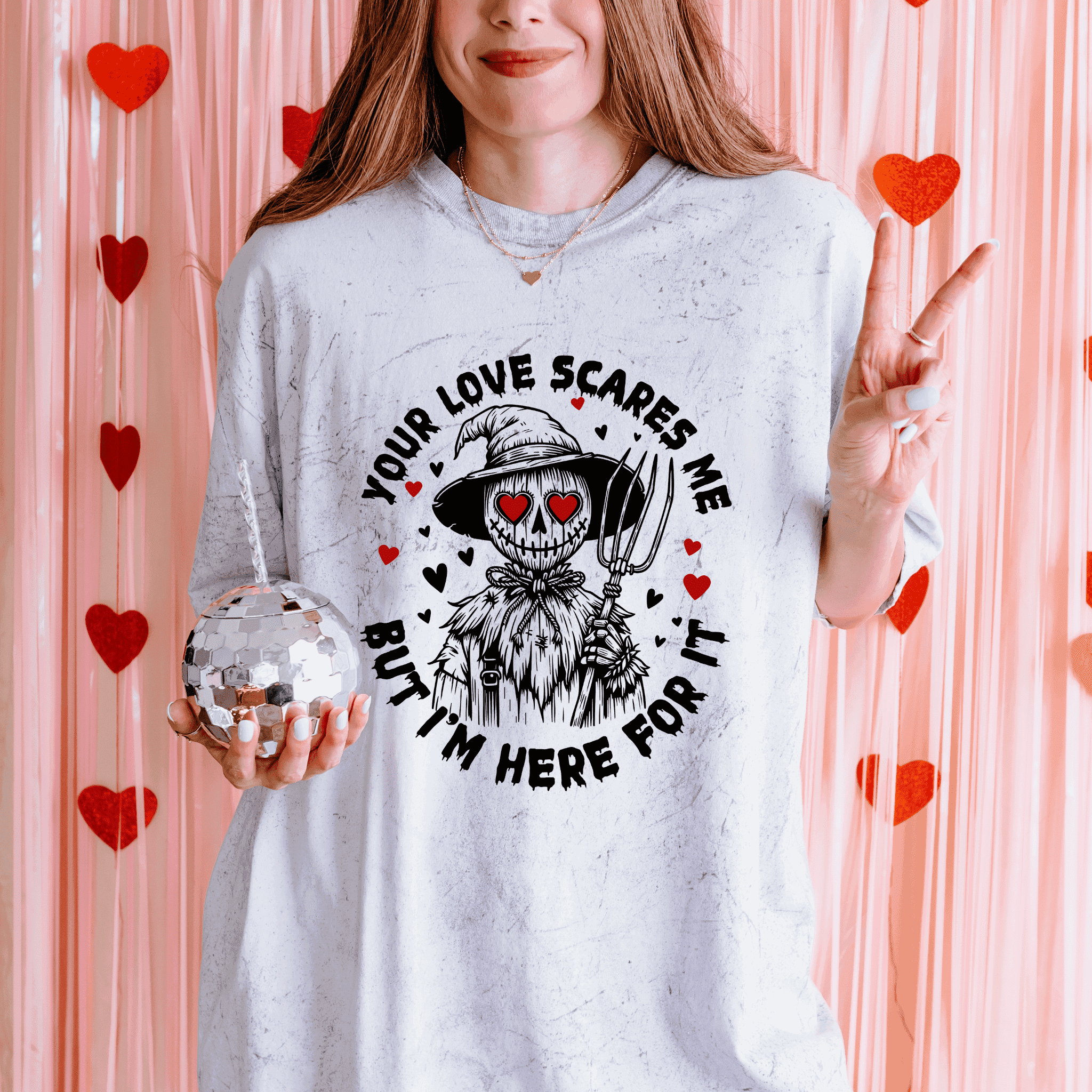 Your Love Scares Me But I’m Here for It Valentines Tee - Becca's Banging Designs